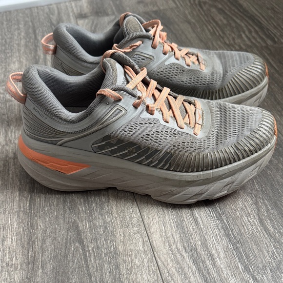 Hoka One One Shoes - Hoka One One Women's Gray and Peach Athletic Running Shoes